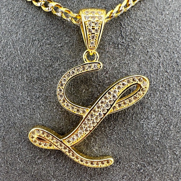 18K Gold Plated over 925 Solid Sterling Silver "L" Letter Necklace - Picture 2 of 9